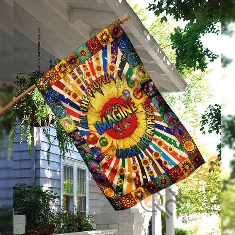 All The People Living Life In Peace Hippie Sunflower  Sku 0142 House Flag