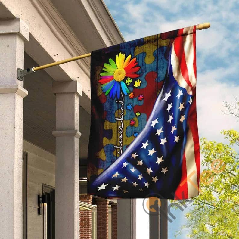 Autism Awareness Puzzle Ribbon Choose Kind Sunflower Multi-color Pieces Outdoor Decor House Flag