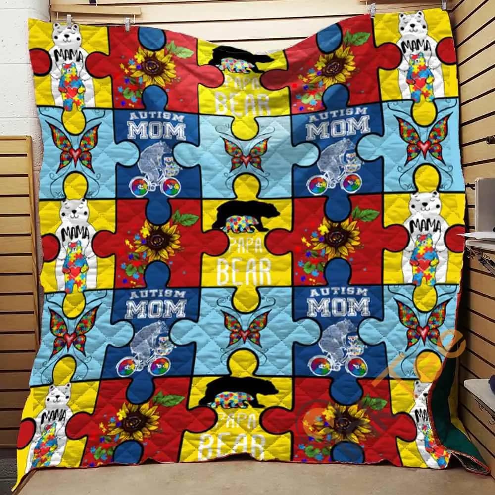 Autism Mama Papa Bear  Blanket TH1707 Quilt