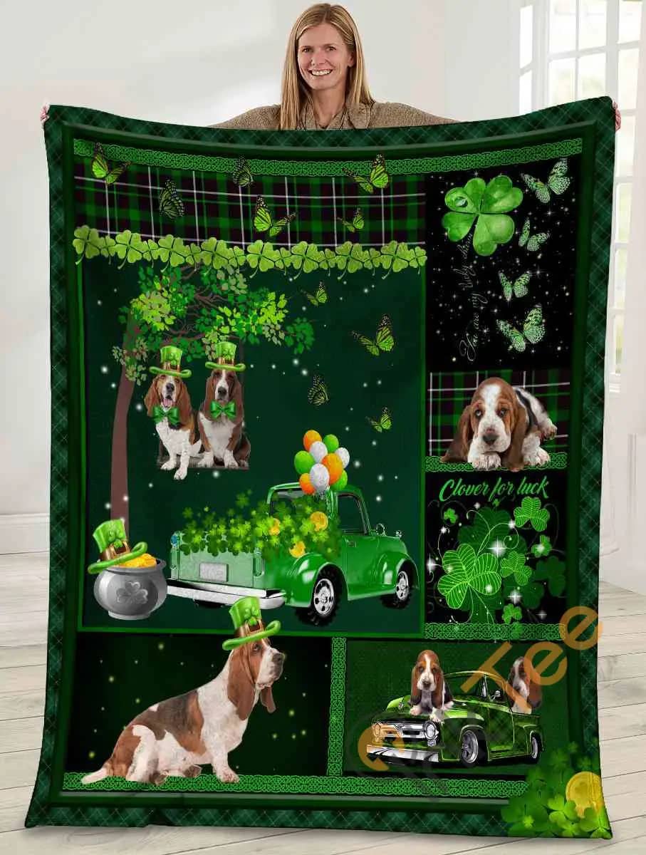 Basset Hound Dog Irish Shamrock St. Patrick'S Day Ultra Soft Cozy Plush Fleece Blanket