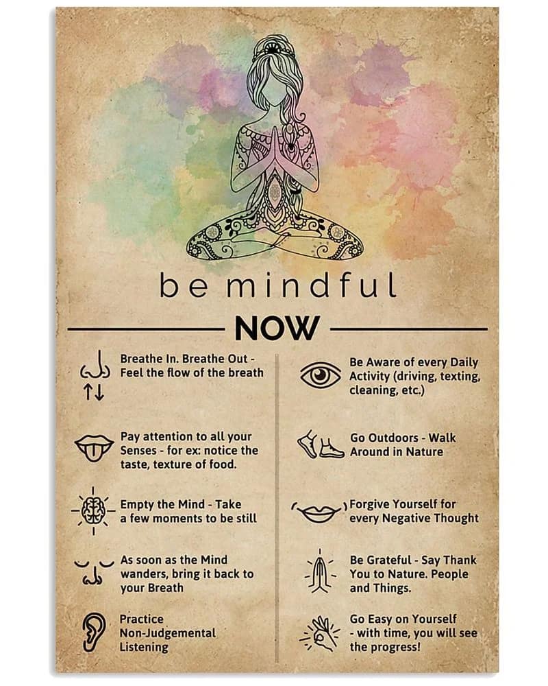 Be Mindful Now Yoga Unframed , Wrapped Canvas Wall Decor - Frame Not Include Poster