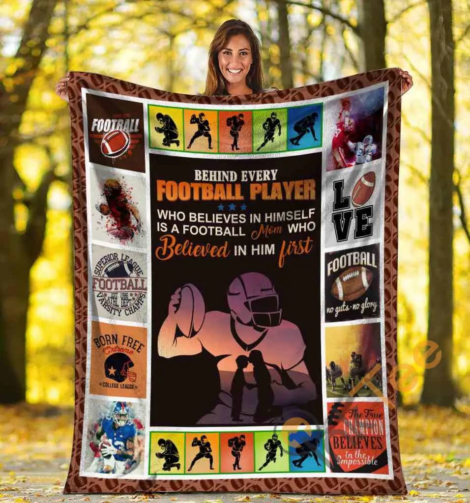 Behind Every Football Player - Family Mom Mother Gift Ultra Soft Cozy Plush Fleece Blanket