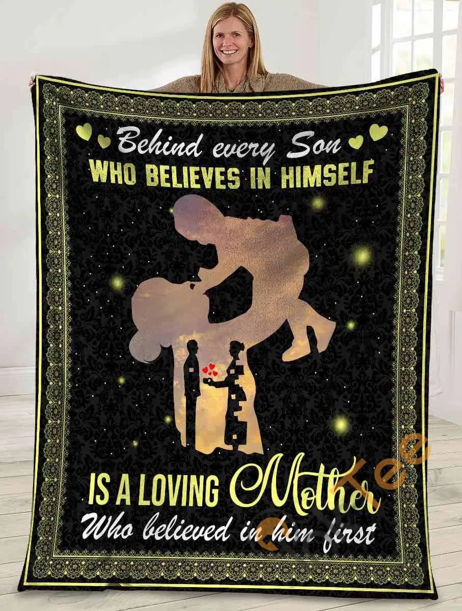 Behind Every Son Who Believes In Himself Mother And Son Ultra Soft Cozy Plush Fleece Blanket