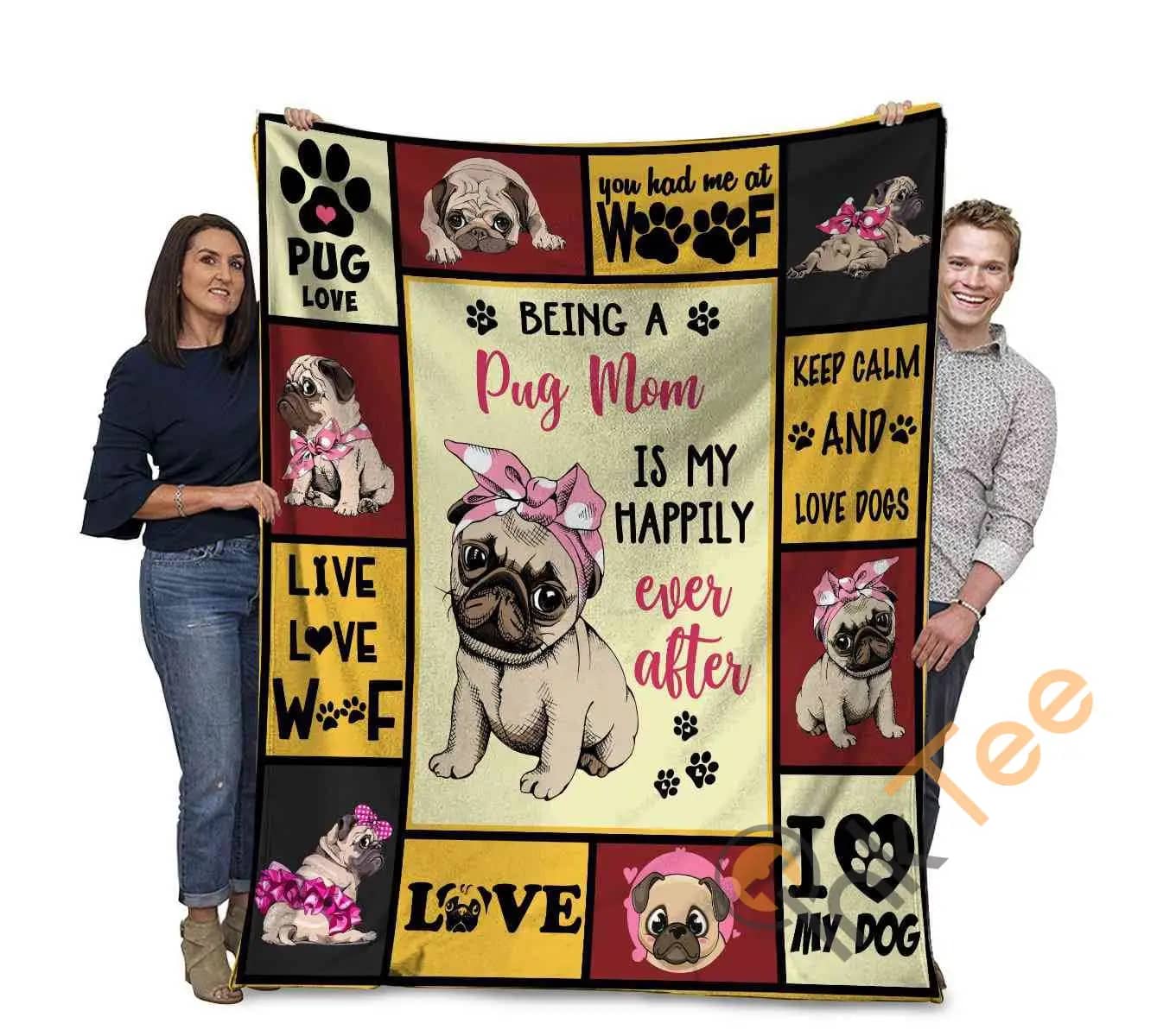Being A Pug Mom Is My Happily Ever After Pug Dog Pink Bandana Ultra Soft Cozy Plush Fleece Blanket