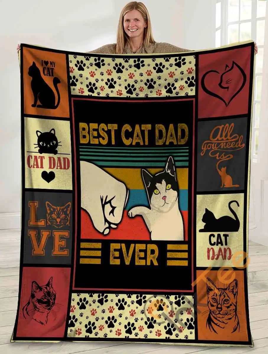 Best Cat Dad Ever Bump Fit Vintage Cat Lover Ultra Soft Cozy Plush Fleece Blanket
