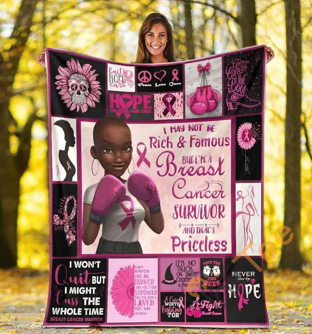 Black Girl Pink Warrior Breast Cancer Awareness Boxing Gift Ultra Soft Cozy Plush Fleece Blanket