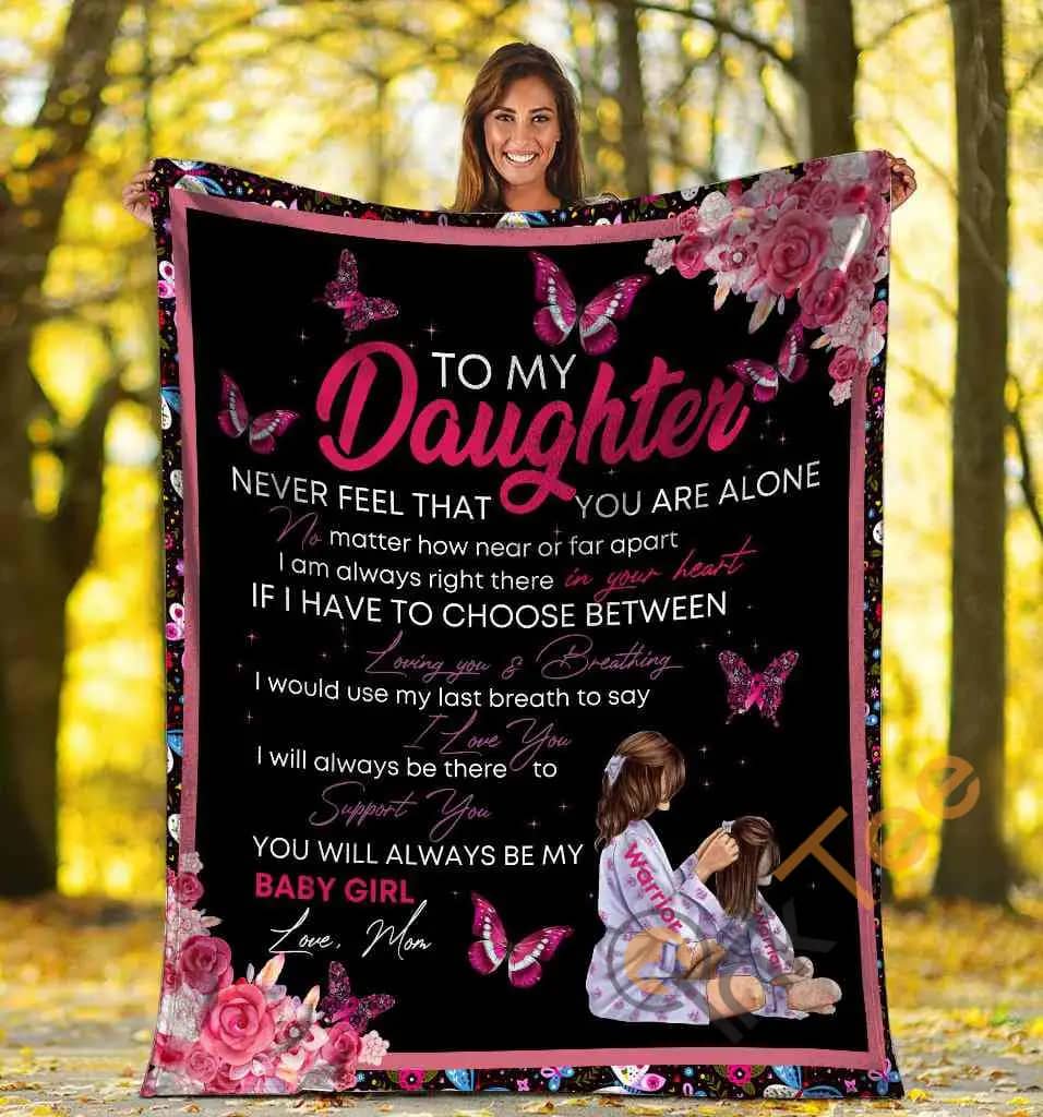Breast Cancer Awareness To My Daughter Pink Butterfly Flower Ultra Soft Cozy Plush Fleece Blanket