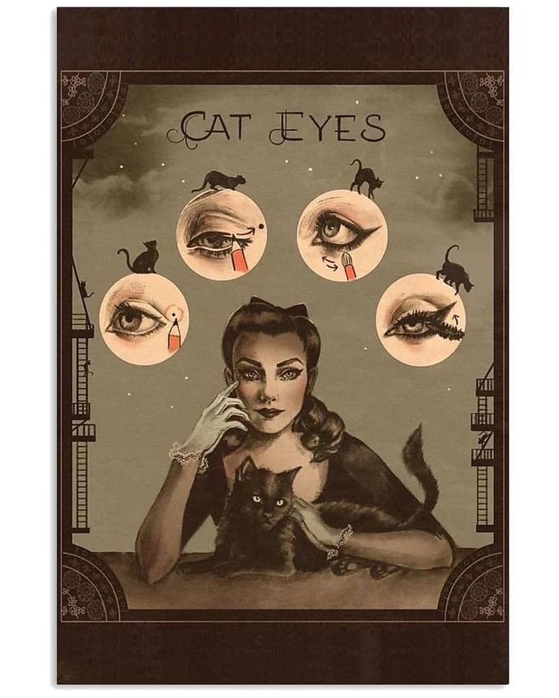 Cat Eyes Vintage Makeup Unframed , Wrapped Canvas Wall Decor - Frame Not Include Poster