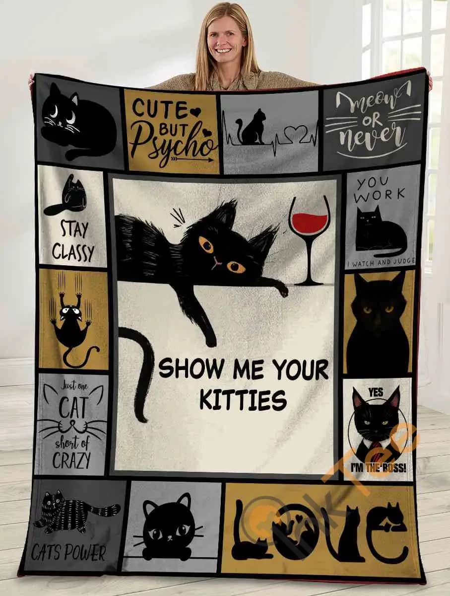 Cat Lover Show Me Your Kitties Black Cat Ultra Soft Cozy Plush Fleece Blanket