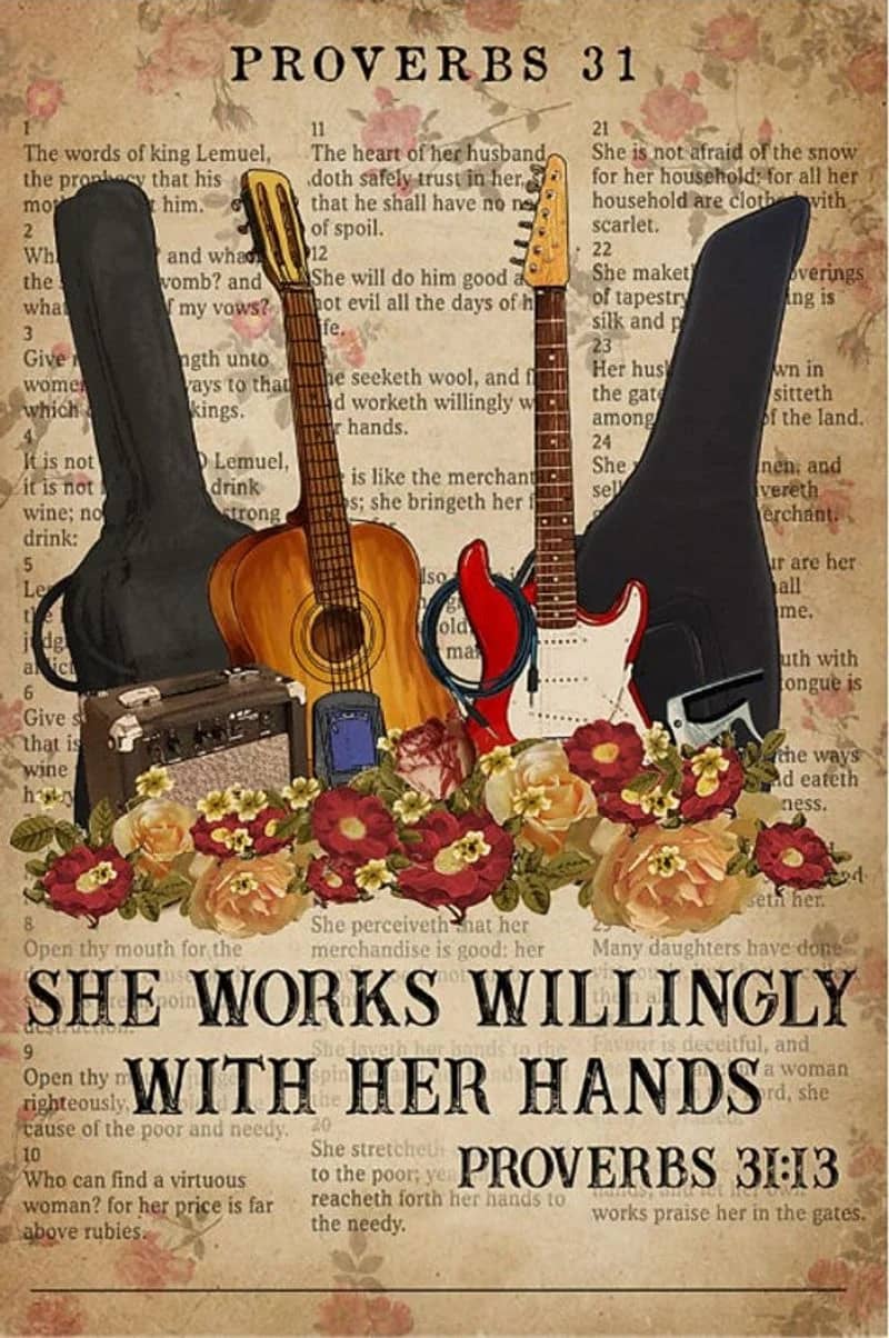 Catchphrase Works Willingly With Hand Guiter Vertical Unframed / Wrapped Canvas Wall Decor Poster