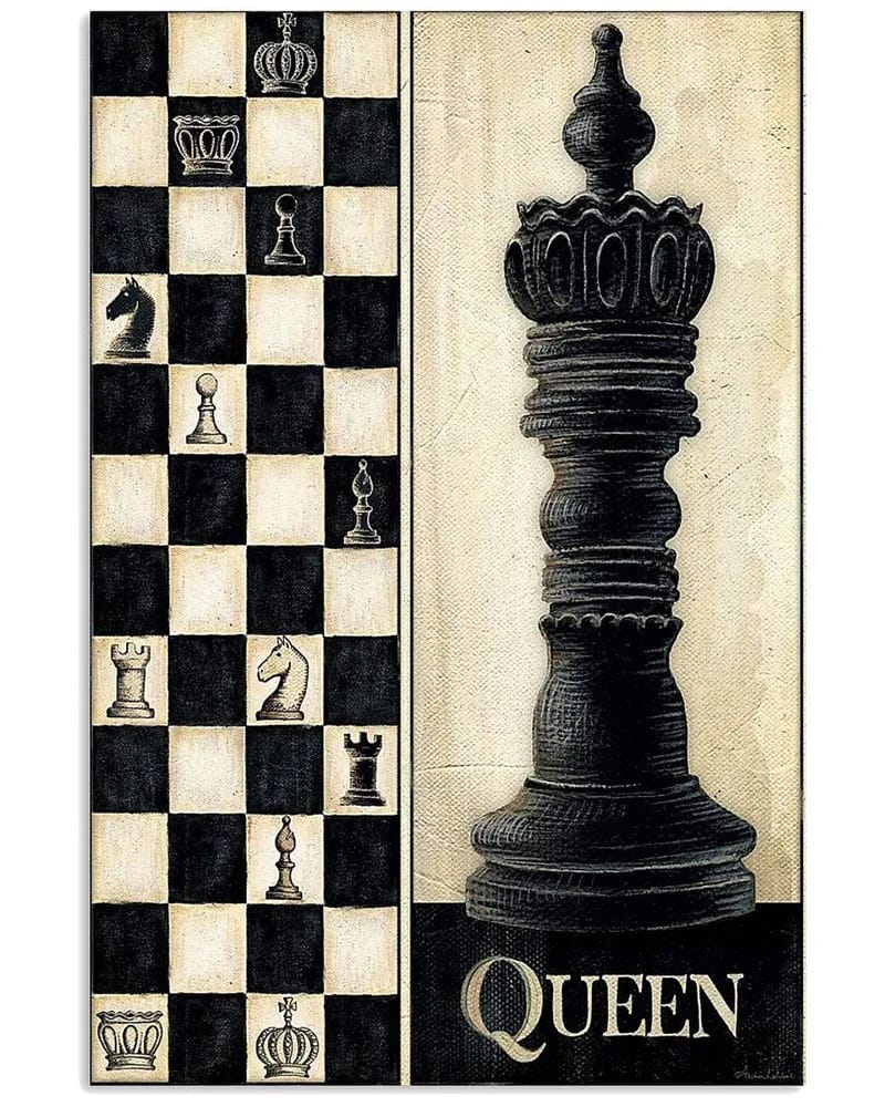 Chess Retro Queen Unframed , Wrapped Canvas Wall Decor - Frame Not Include Poster