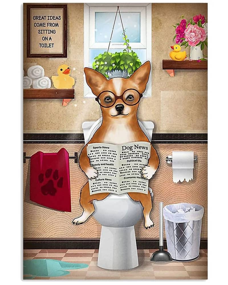 Chihuahua Reading Dog News Unframed / Wrapped Canvas Wall Decor Poster