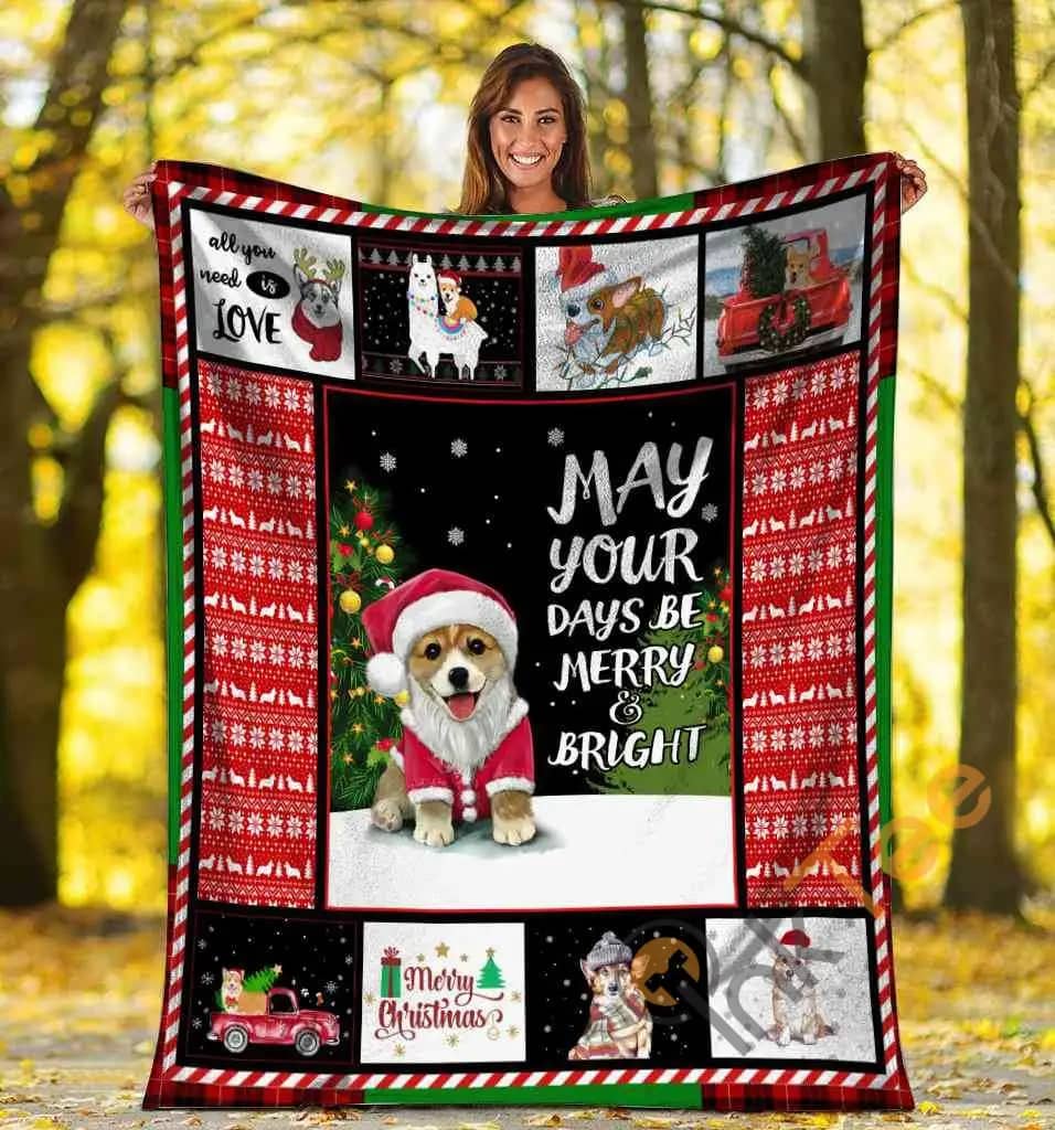 Christmas Corgi May Your Days Be Merry And Bright Xmas Ultra Soft Cozy Plush Fleece Blanket