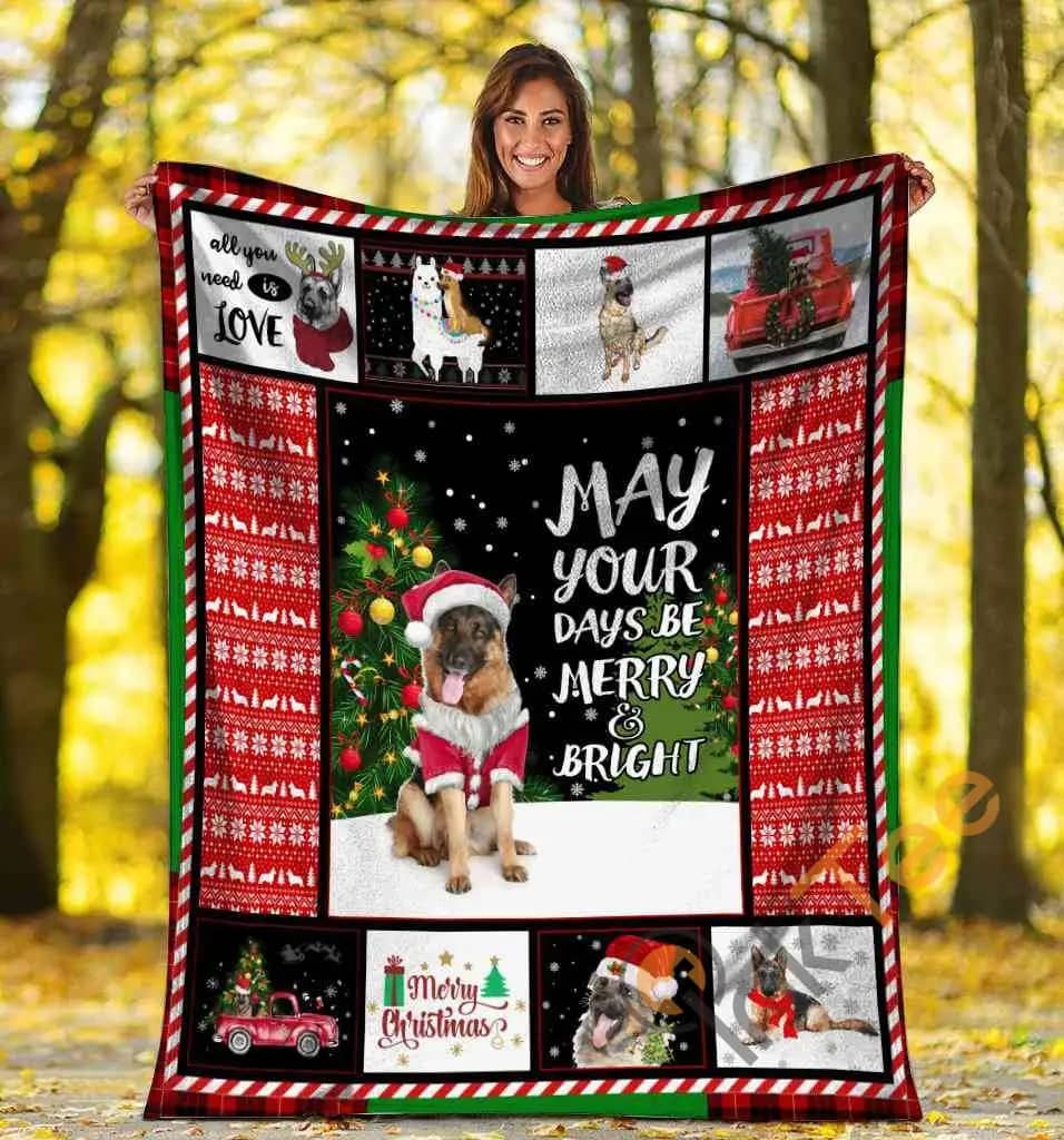 Christmas German Shepherd Dog May Your Days Be Merry And Bright Xmas Ultra Soft Cozy Plush Fleece Blanket