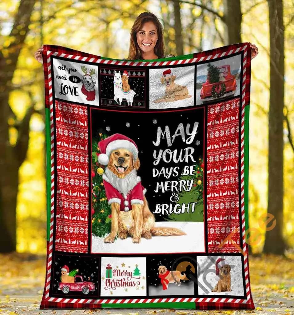 Christmas Golden Retriever May Your Days Be Merry And Bright Xmas Ultra Soft Cozy Plush Fleece Blanket