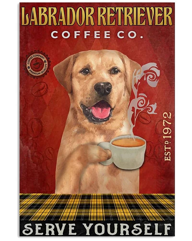 Coffee Company Labrador Retriever Unframed / Wrapped Canvas Wall Decor Poster
