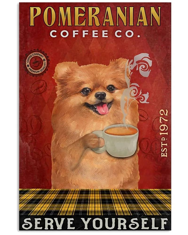 Coffee Company Pomeranian Unframed / Wrapped Canvas Wall Decor Poster