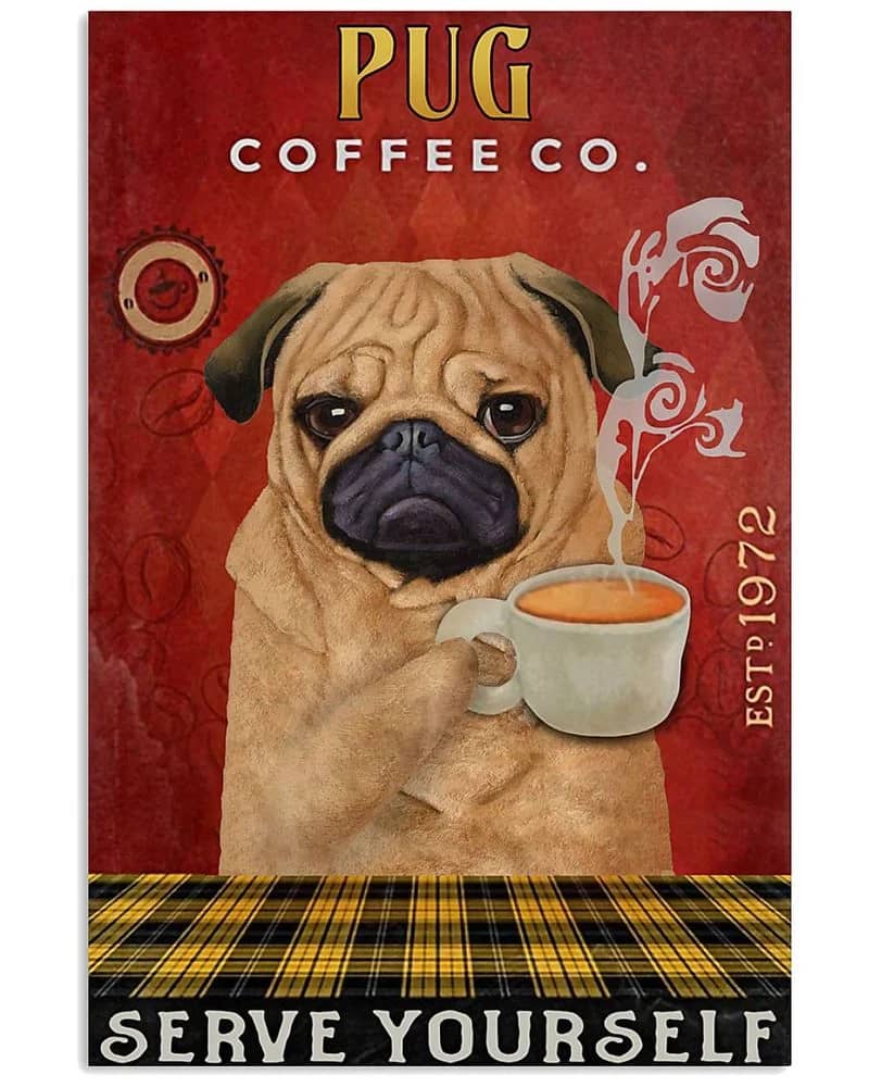 Coffee Company Pug Unframed / Wrapped Canvas Wall Decor Poster