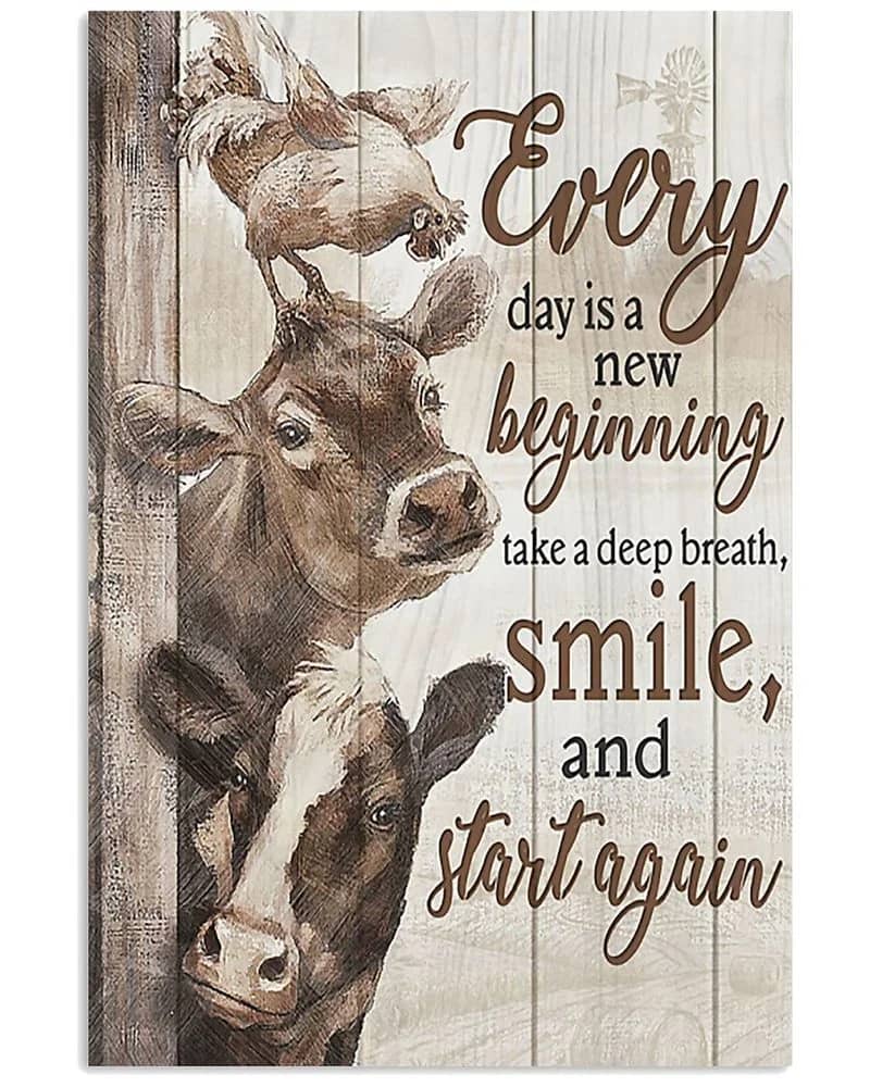 Cows And Rooster - New Beginning Unframed / Wrapped Canvas Wall Decor Poster