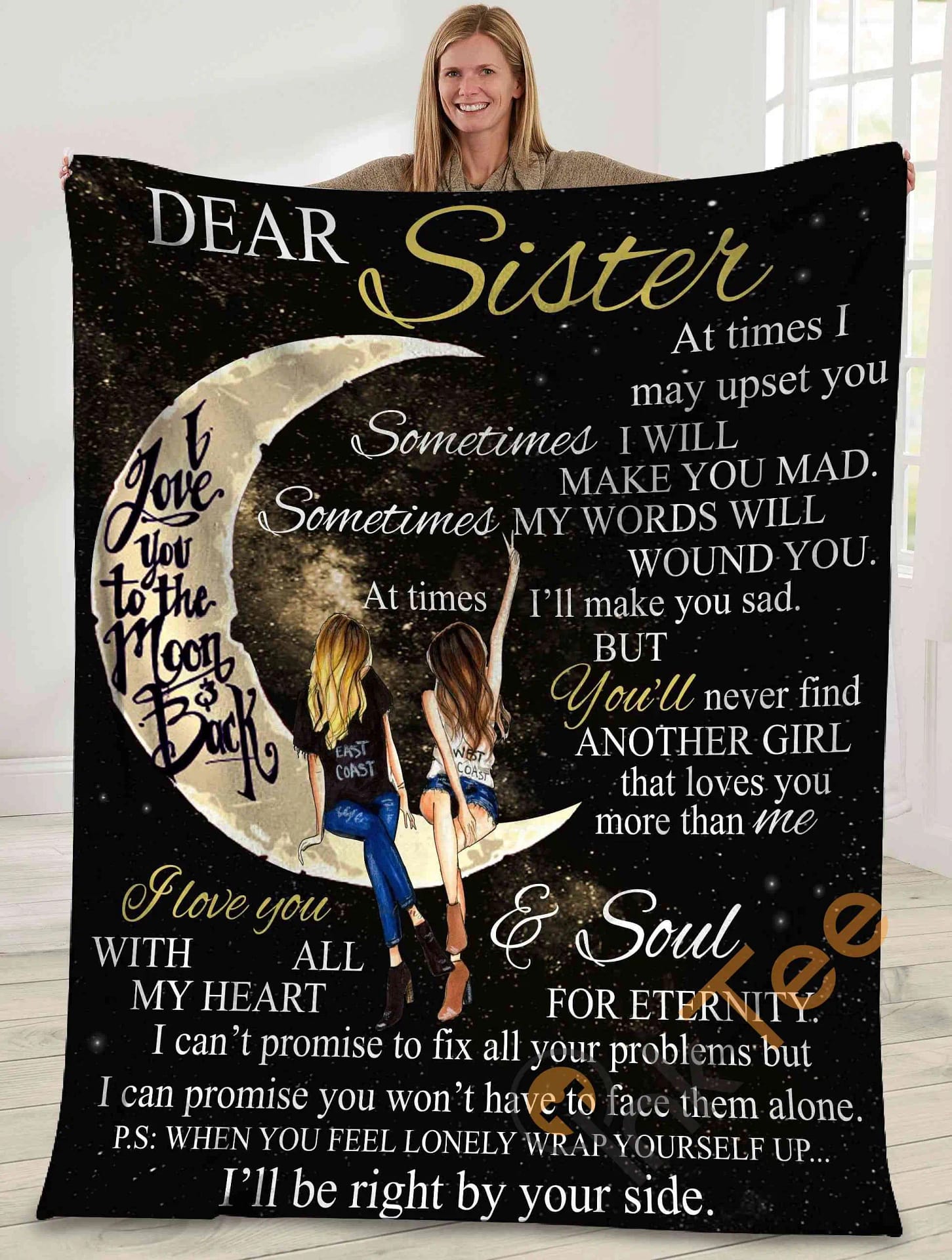 Dear Sister I Love You To The Moon And Back Sisters Ultra Soft Cozy Plush Fleece Blanket