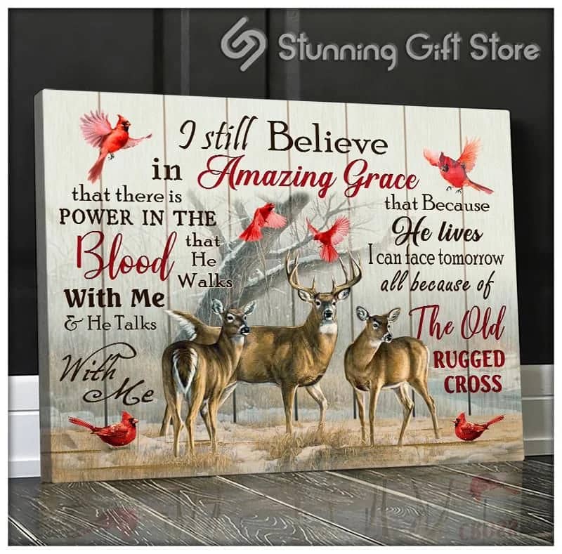 Deer Cardinal I Still Believe In Amazing Grace Unframed / Wrapped Canvas Wall Decor Poster