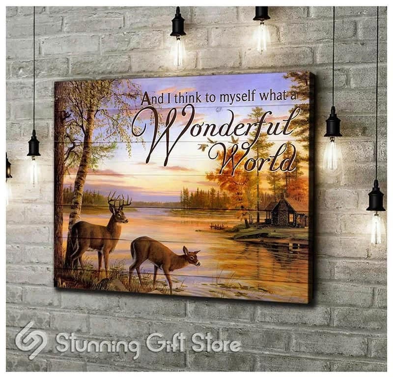 Deer Lake View What A Wonderful World Unframed / Wrapped Canvas Wall Decor Poster