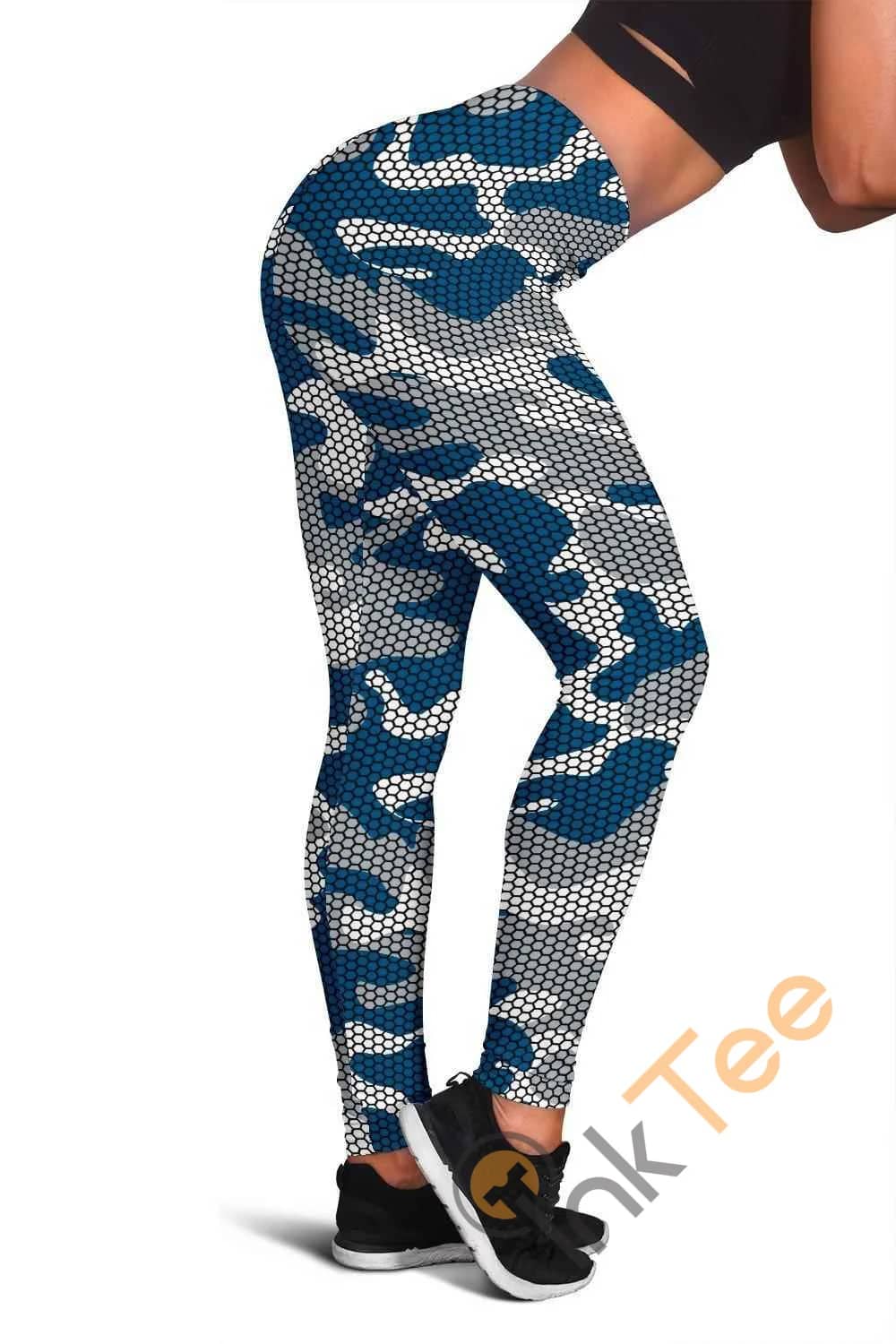 Detroit Lions Inspired Hex Camo 3D All Over Print For Yoga Fitness Fashion Women's Leggings