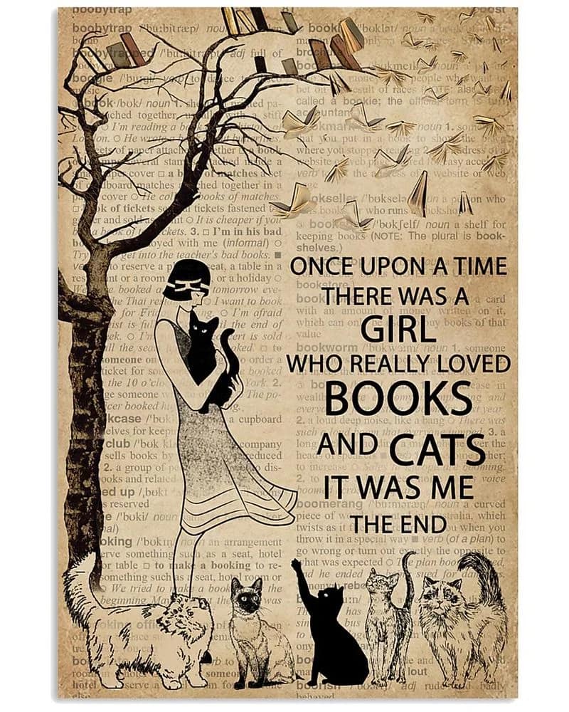 Dictionary Books And Cats Once Upon A Time Unframed / Wrapped Canvas Wall Decor Poster