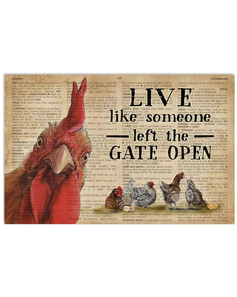Dictionary Chicken Live Like Someone Left The Gate Unframed / Wrapped Canvas Wall Decor Poster