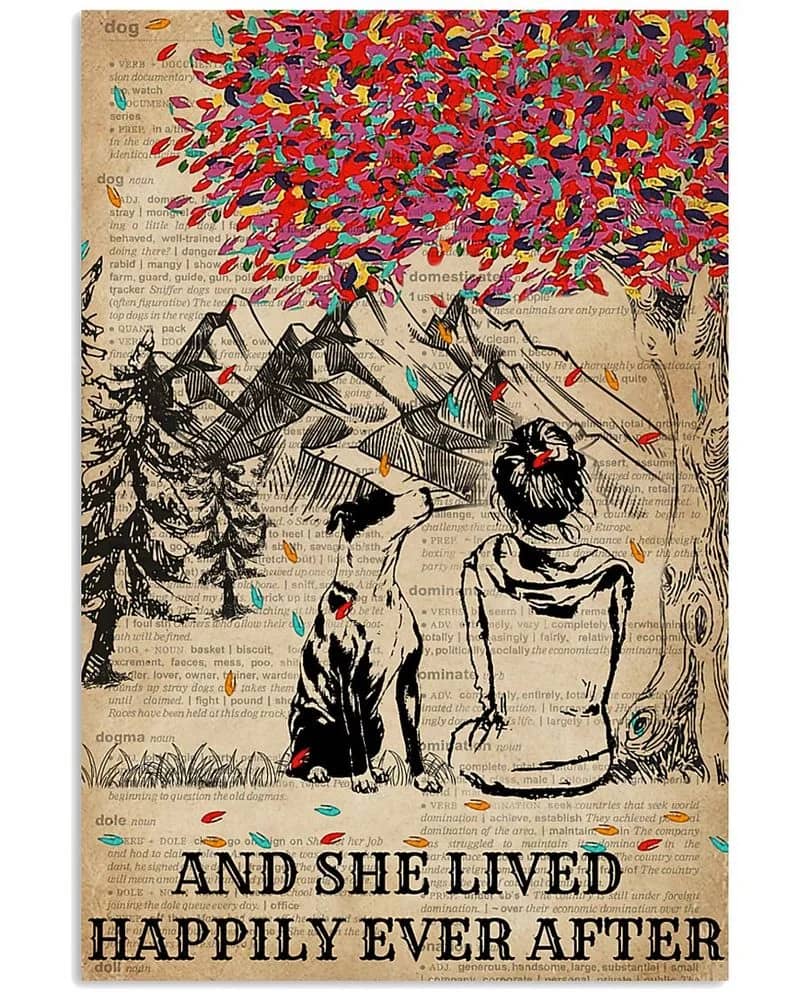 Dictionary Girl Happily Ever Pit Bull Unframed / Wrapped Canvas Wall Decor Poster