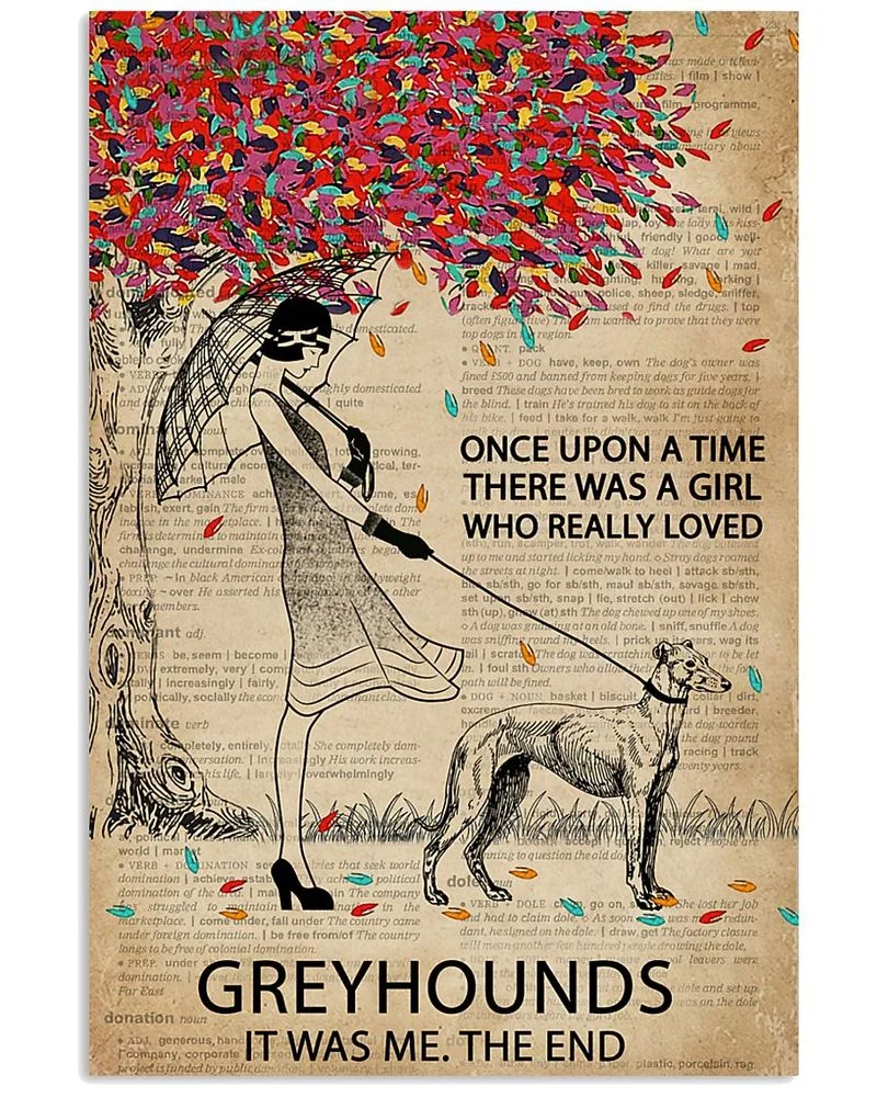 Dictionary Girl Once Upon Greyhound Unframed / Wrapped Canvas Wall Decor Poster