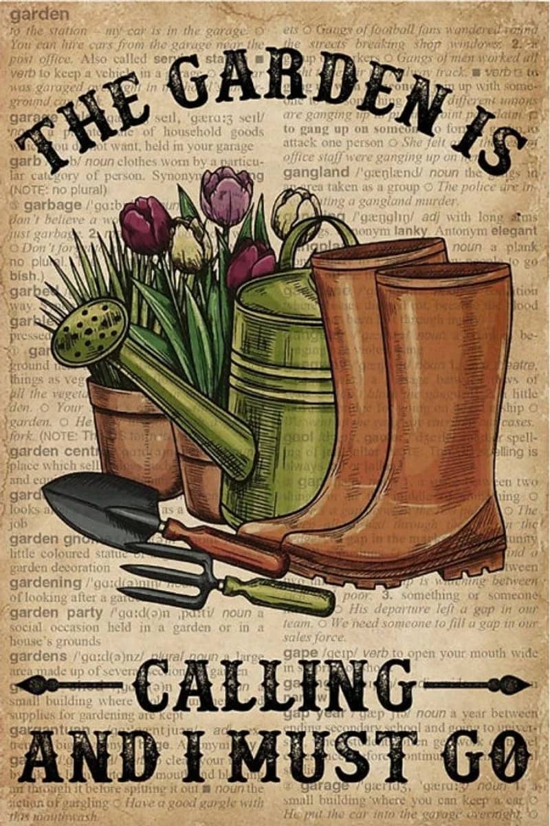 Dictionary The Garden Is Calling Gardening Vertical Unframed / Wrapped Canvas Wall Decor Poster