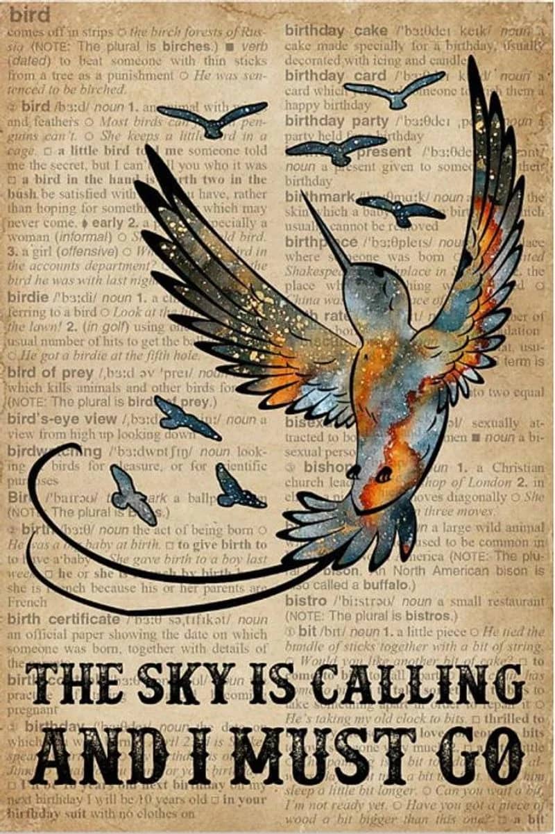 Dictionary The Sky Is Calling Hummingbird Vertical Unframed / Wrapped Canvas Wall Decor Poster