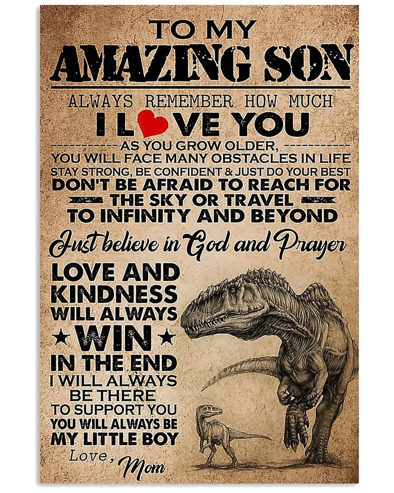 Dinosaur Mom To My Amazing Son I Love You Unframed / Wrapped Canvas Wall Decor Poster