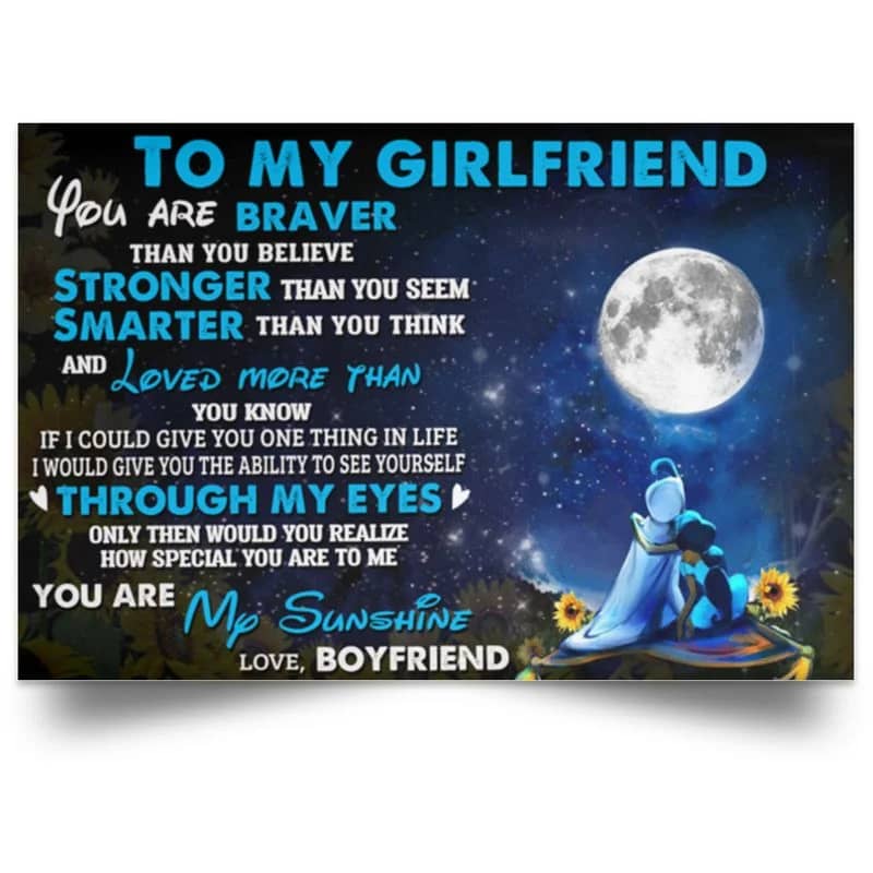 Disney Aladin To My Girlfriend You Are Braver Than You Believe Unframed / Wrapped Canvas Wall Decor Poster