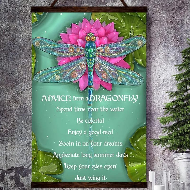 Dragonfly Lotus Framed/ Unframed  Wall Decor Advice From A Dragonfly Spend Time Near The Water Appreciate Long Summer Days Keep Your Eyes Open Poster