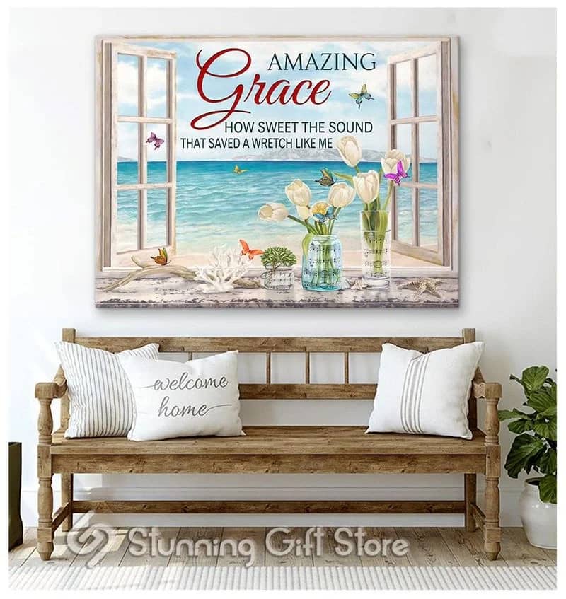 Dragonfly Summer Beach Amazing Grace How Sweet The Sound Unframed / Wrapped Canvas Wall Decor Poster