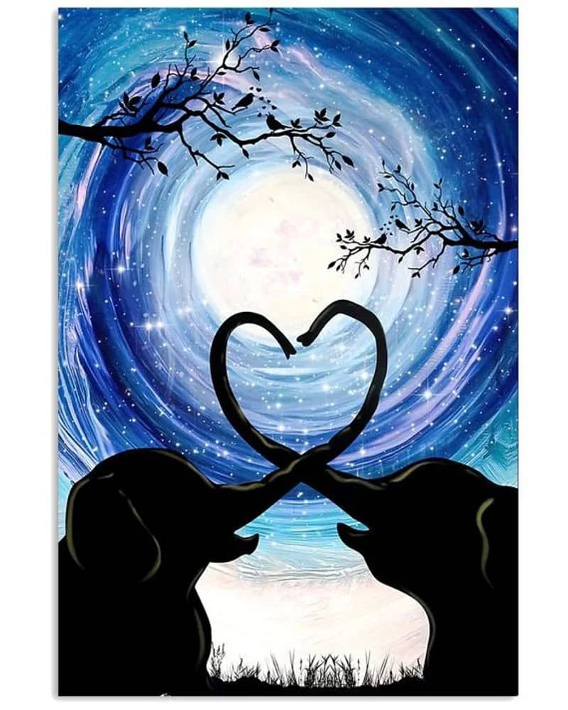 Elephant's Love Colorful Heart Unframed / Wrapped Canvas Wall Decor Poster