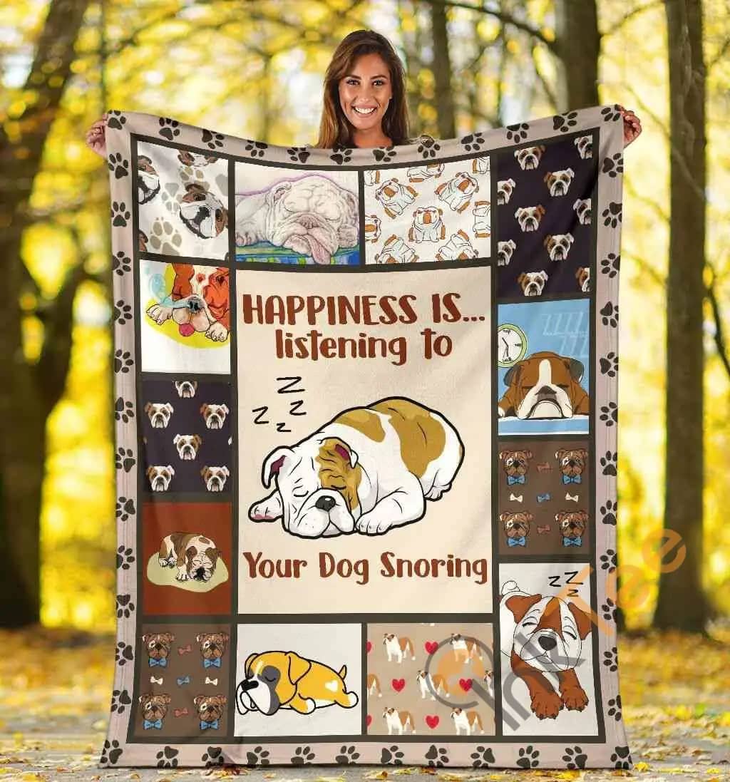 English Bulldog Happiness Is Listening To Your Dog Snoring Ultra Soft Cozy Sherpa Plush Fleece Blanket
