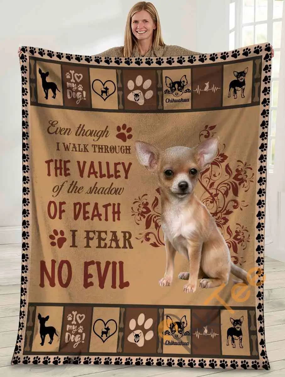 Even Though I Walk Through The Valley Chihuahua Dog Ultra Soft Cozy Plush Fleece Blanket