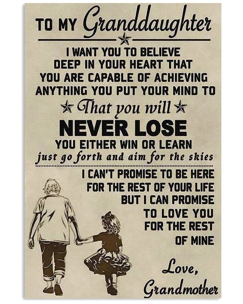 Family Grandmother To My Granddaughter I Want You To Believe Deep In Your Heart Unframed / Wrapped Canvas Wall Decor Poster
