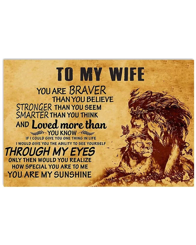 Family Lion To My Wife You Are Braver Than You Believe Unframed / Wrapped Canvas Wall Decor Poster