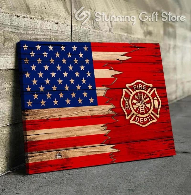 Firefighter Flag Unframed / Wrapped Canvas Wall Decor Poster