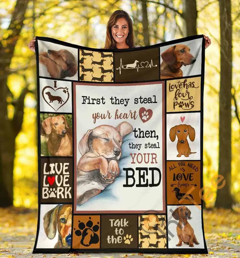 First They Steal Your Heart Dachshund Doxie Wiener Dog Ultra Soft Cozy Plush Fleece Blanket