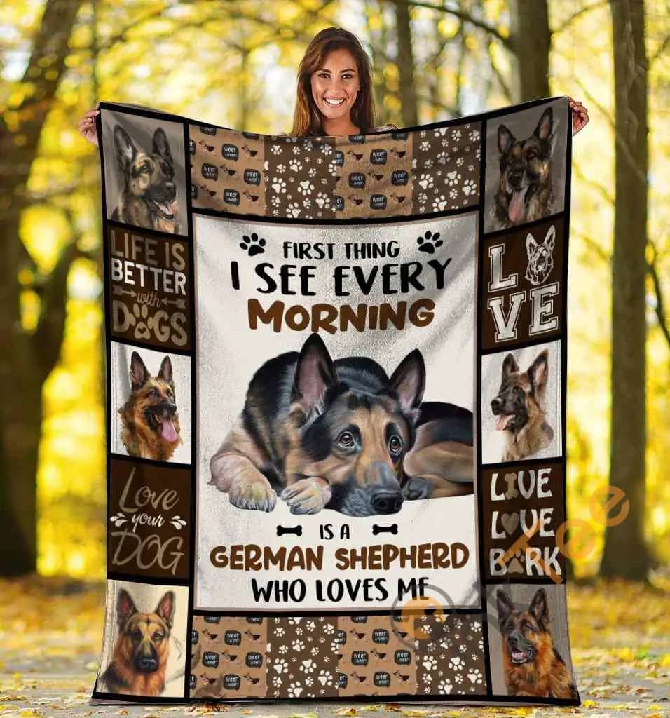 First Thing I See Every Morning Is A German Shepherd Dog Ultra Soft Cozy Plush Fleece Blanket
