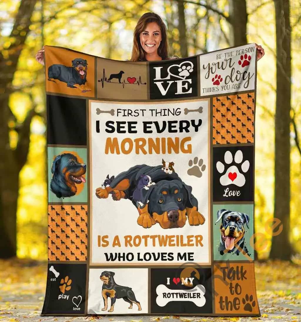 First Thing I See Every Morning Rottweiler Dog Ultra Soft Cozy Plush Fleece Blanket