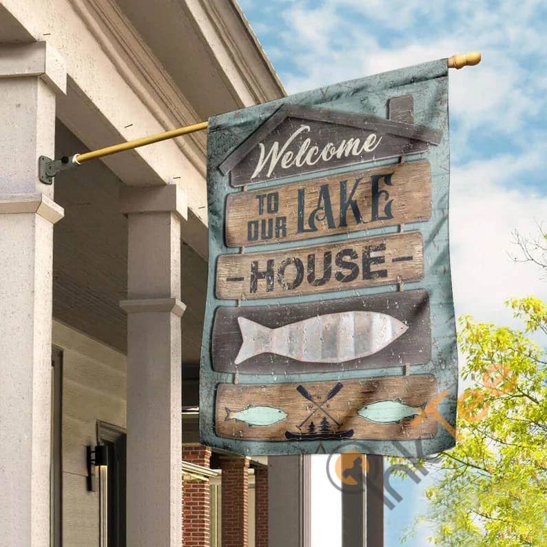 Fishing Welcome To Our Lake House Fish Outdoor Decor House Flag