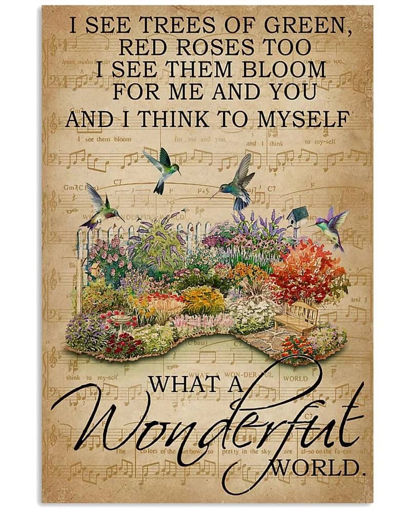 Floral Music Sheet Wonderful World Hummingbird Unframed / Wrapped Canvas Wall Decor Poster