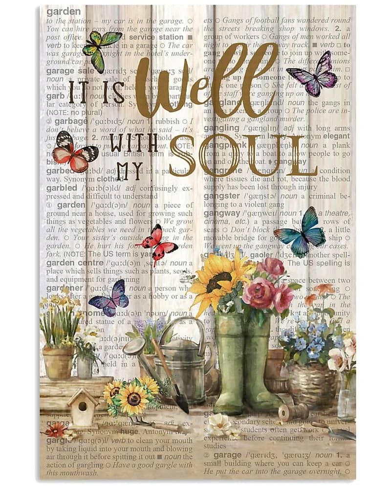 Gardening Pallet Well With My Soul Butterfly Unframed / Wrapped Canvas Wall Decor Poster