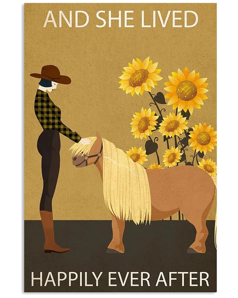 Girl Sunflower Lived Happily Shetland Pony Unframed / Wrapped Canvas Wall Decor Poster